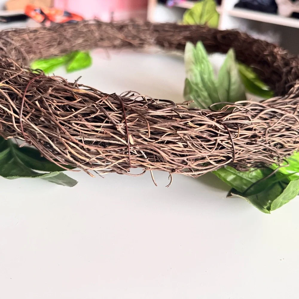 14” Round Brown Vine & Twigs Faux Floral Wreath for Spring Summer Fall Winter